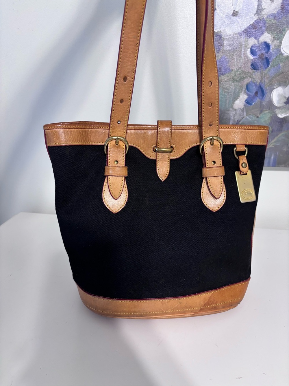 Vintage Dooney & Bourke **PROJECT** black cabriolet Tote Vachetta USA Distressed - Picture 2 of 16